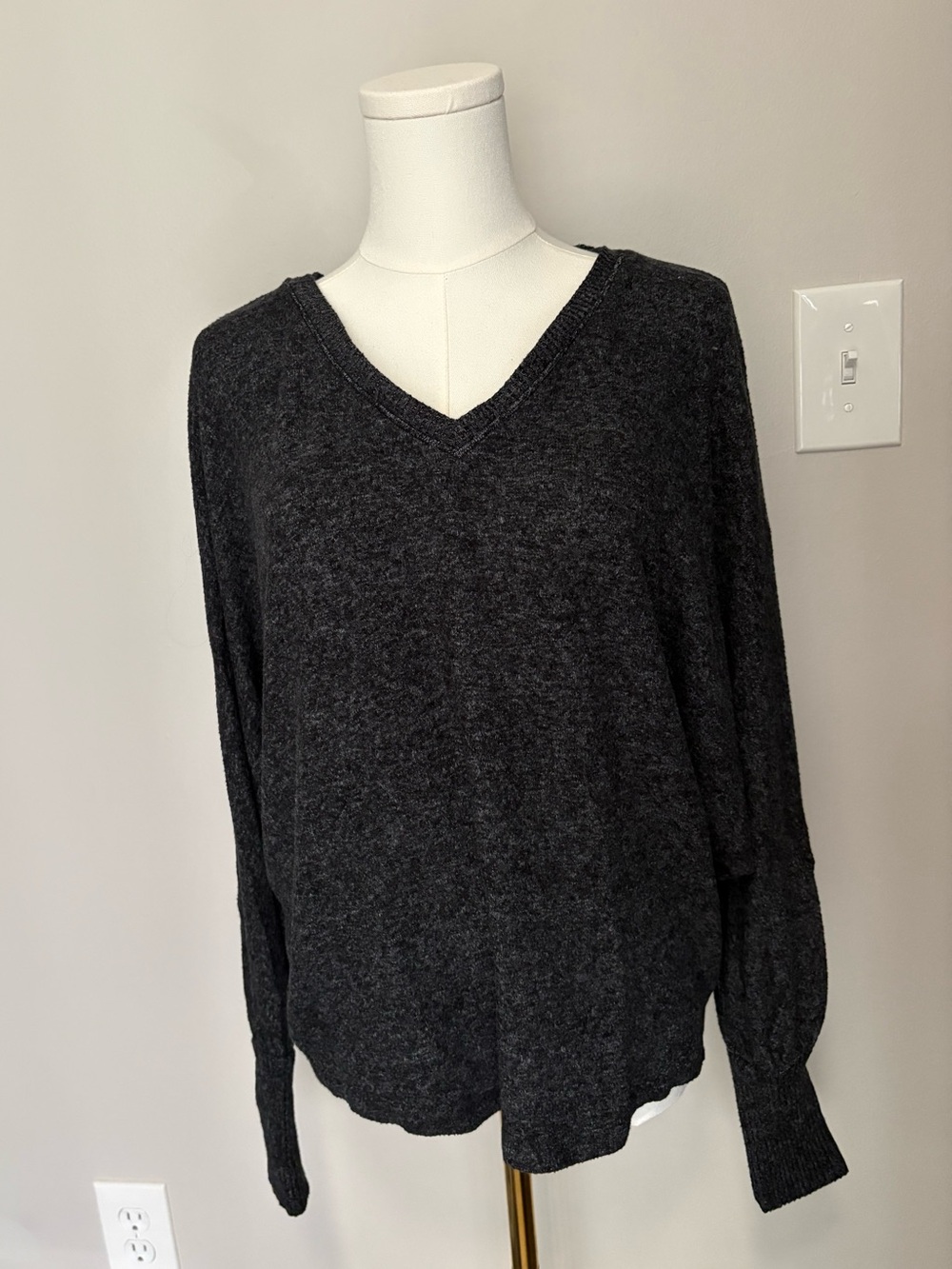 Anthropologie Charcoal Gray V-Neck Sweater